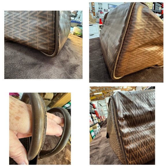 Valentino Brown Patterned satchel Handbag with V Logo - Picture 8 of 9